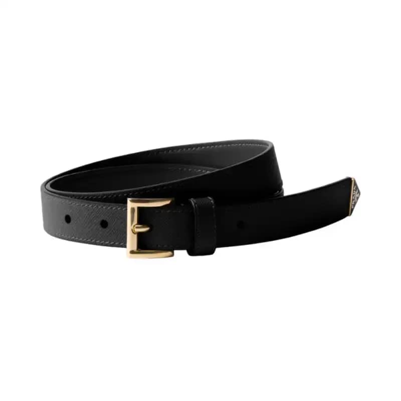 Prada Metal Buckle Saffiano Calfskin Leather Belt 22mm Black