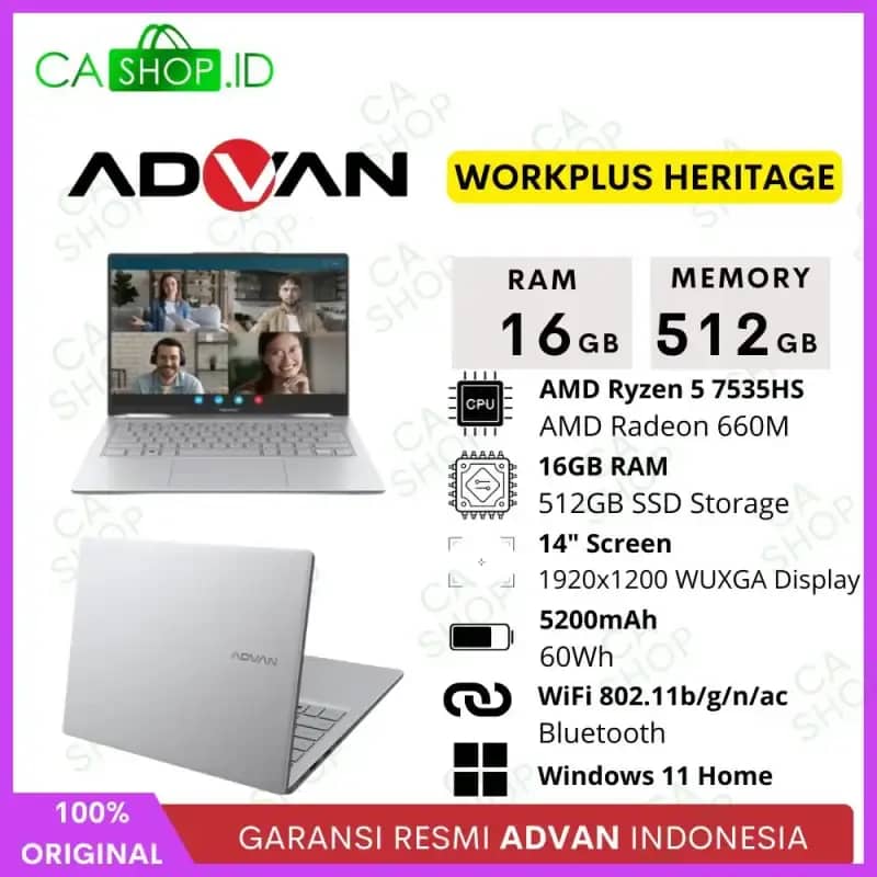 Advan Workplus Heritage Laptop with 16GB RAM, Ryzen 5 Processor, 14 Display and Advanced Cooling for Professionals and Gamers. Lightweight and Portable