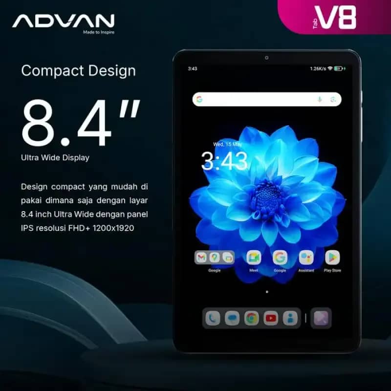 ADVAN Tab V8 Gaming Tablet dengan Layar 8.4 IPS WUXGA FHD+, RAM 8+8GB, Penyimpanan 128GB. Ideal untuk Pemain Game dan Penggemar Multimedia