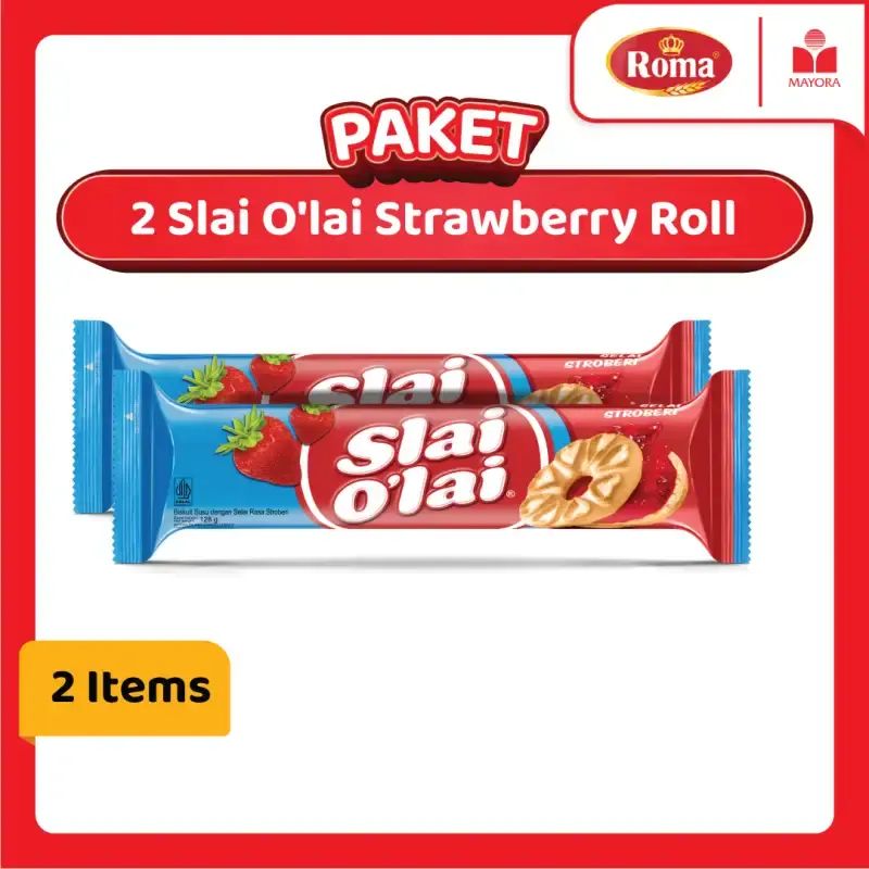 Jual Paket 2 Biskuit Roma Slai O'lai Strawberry Roll 128 Gram Di Seller ...