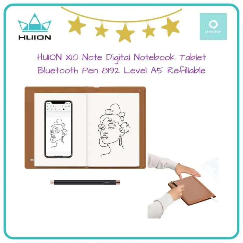 HUION X10 Note dengan Pena Bluetooth 8192 Level dan Rekam Audio, Ukuran A5, Sempurna untuk Mahasiswa dan Profesional Kreatif. Cocok untuk Mencatat dan Desain