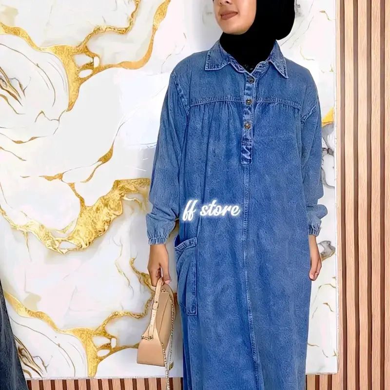 knee length dresses for ladies Emilio Pleated Bust A-Line Midi Dress Denim Blue Selfie Leslie