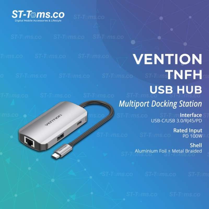 Promo Vention Multiport Hub USB Type C to Lan RJ45 USB3.0 PD Docking