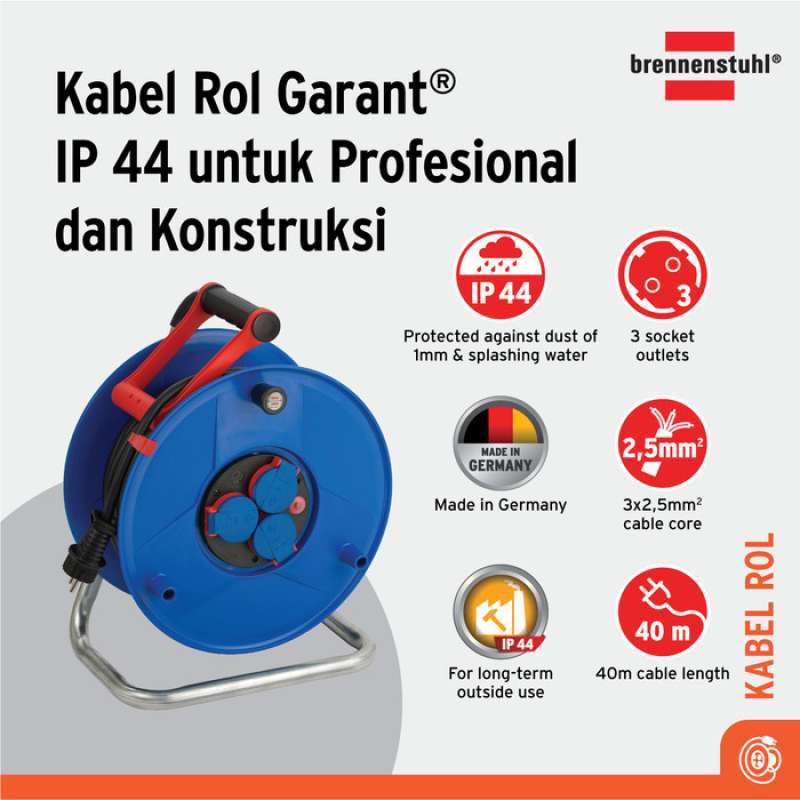 Avvolgicavo Brennenstuhl Kid Pro 15m - Cavo H07RN-F 3G2.5, IP44, 4 Prese, Spia LED, Per Esterni