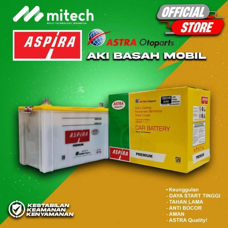 Jual Aki Mobil Ford Ranger N70Z 75D31R ASPIRA ASTRA Aki Basah 12V