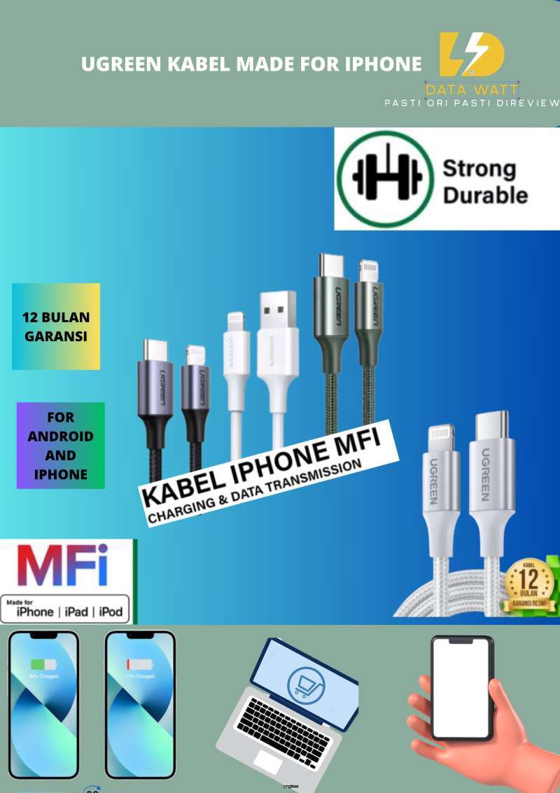Jual UGREEN KABEL MADE FOR IPHONE C TO LIGHTNING NYLON BRAIDED ...