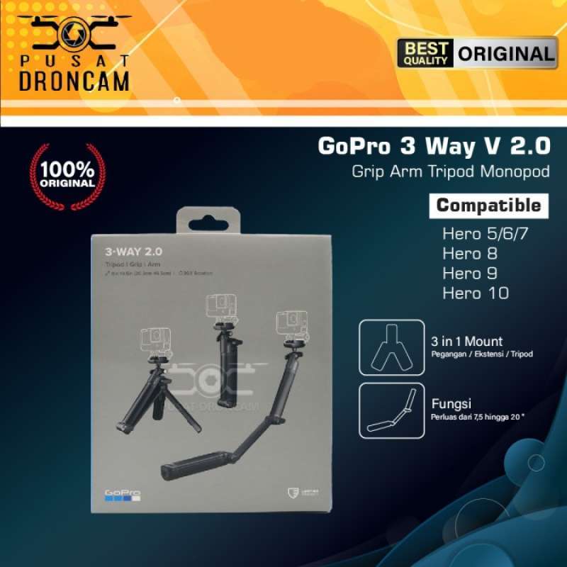Promo GoPro 3 Way V 2.0 Grip Tripod Monopod 3Way Original Hero 9 Hero