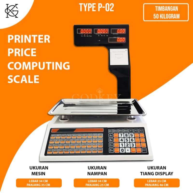 Promo PCS02 Timbangan Digital Printer 50KG Price Computing Scale Print Nota Multicolor Diskon