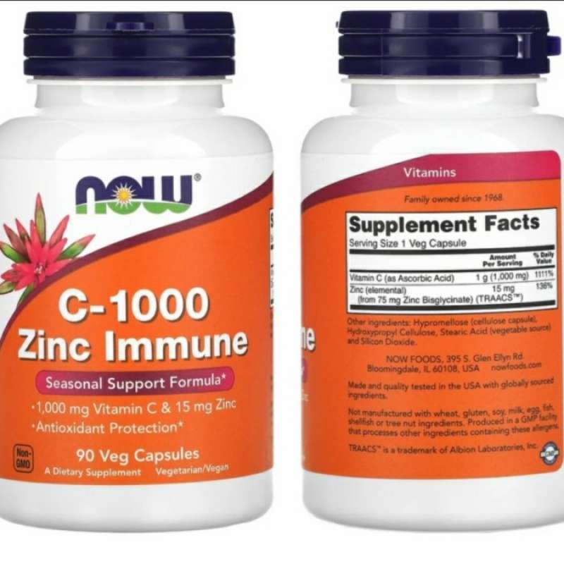 Promo Vitamin NOW C 1000 zinc immune USA VIT C vitamin D 5000 suplemen ...