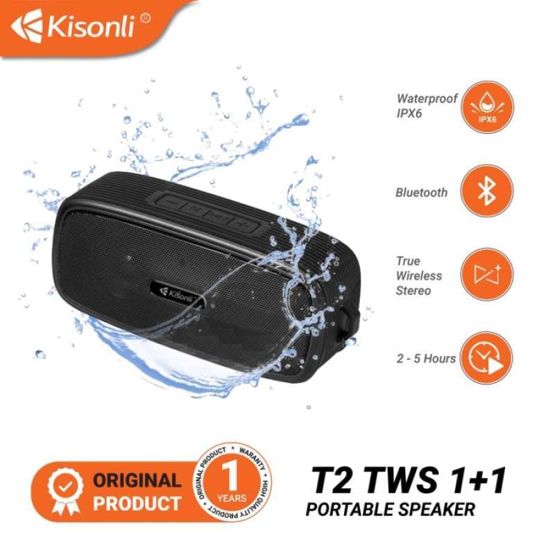 Promo KISONLI Speaker Bluetooth Portable T2 Tahan Air Support BT, FM ...