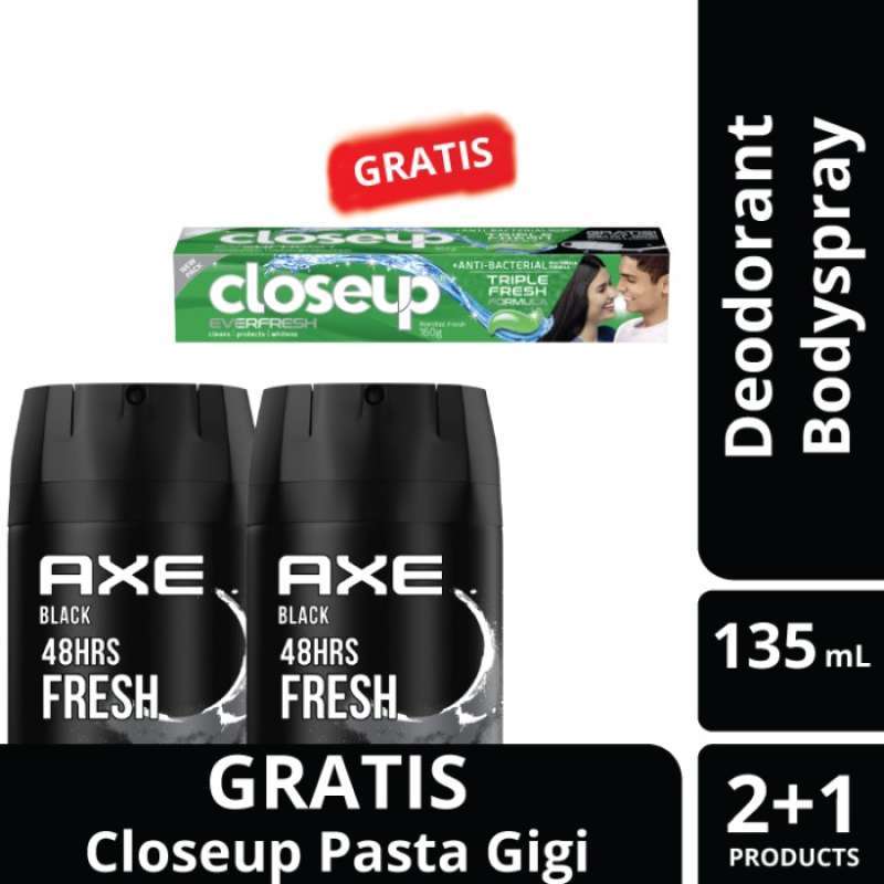 Promo Axe Men Deodorant Body Spray Black 135ML Free Pasta Gigi Close Up