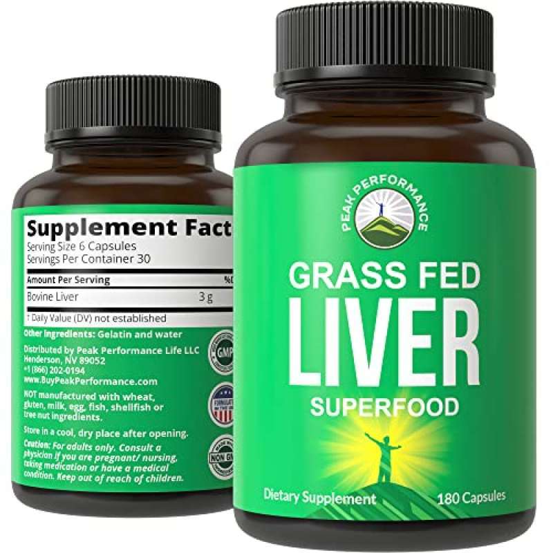 Jual Peak Performance Grass Fed Desiccated Beef Liver Supplement 180 Capsules of Grassfed Liver