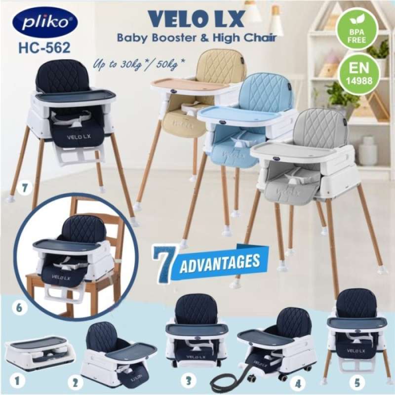 Promo Pliko HC562 Velo Lx Baby Booster & High Chair Up to 30kg*/50kg* NavyBlue SkyBlue