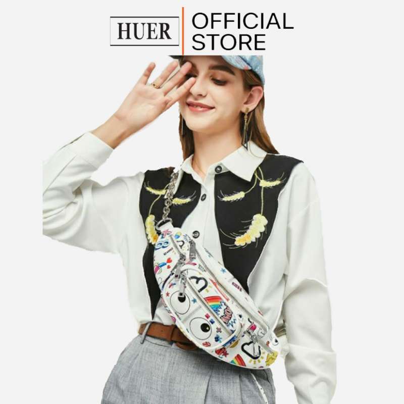 Promo Huer Tas Wanita Rewhy Eye Theme Printed Waist Bag 9454044white