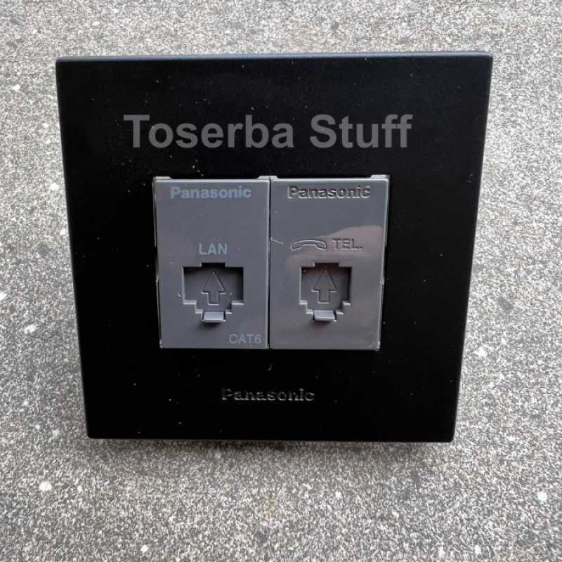 Promo Stop Kontak Panasonic Hitam Dual Double Lan Data Cat6 Telpon Cat3 ...