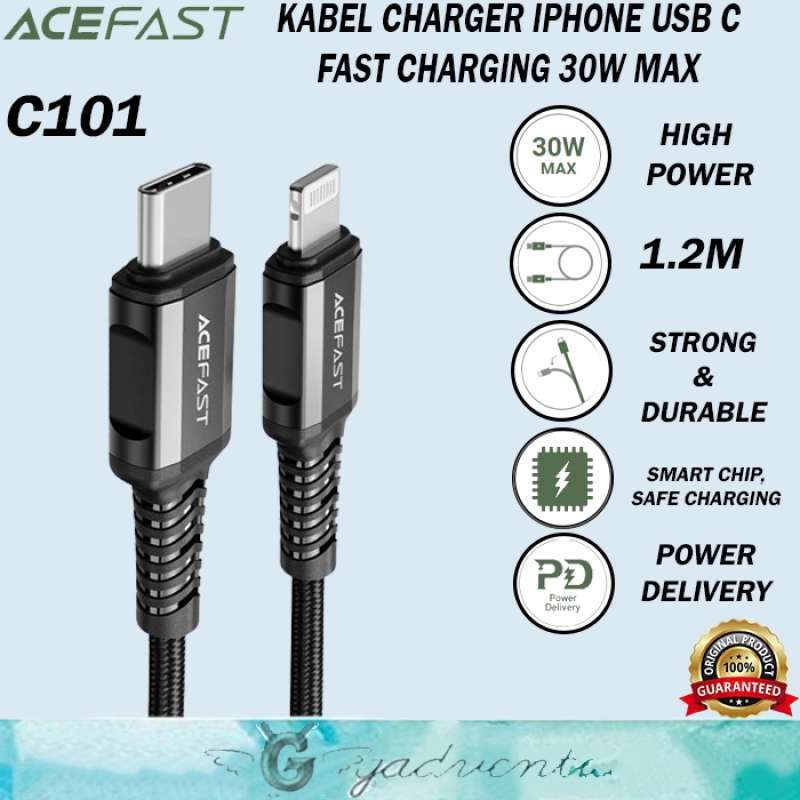 Acefast Kabel Charger MFI C to Lightning Untuk Iphone 11 12 13 14 Pro Max  USB C To iPhone Cable Data Nylon Braided PD Fast Charging 20W 30W