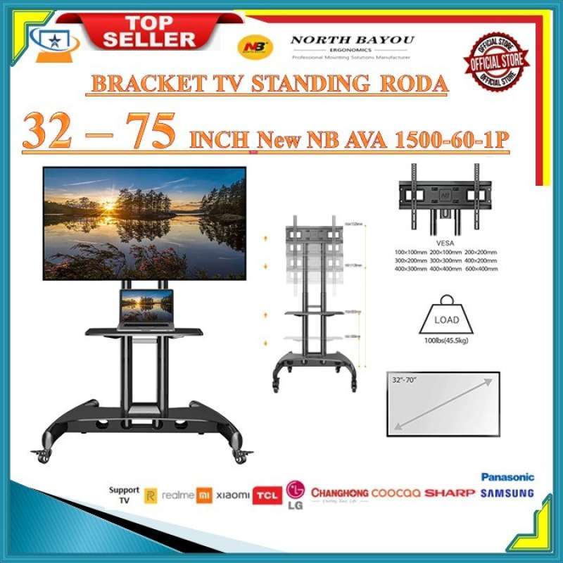 Promo North Bayou AVA1500-60-1P Steel TV Stand Dengan Roda bracket tv ...