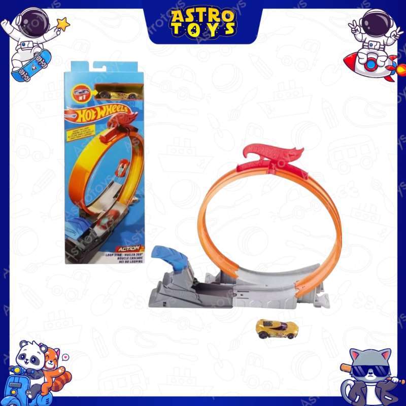 Hot Wheels Classic Stunt Set: Spin & Score – Mit Werfer, Orange Strecke & 1 Auto, Erweiterbar (ab 3 Jahren)