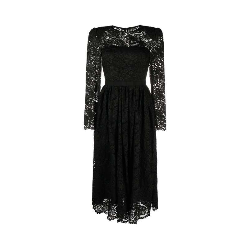 Self Portrait Cord Lace Long Sleeve Midi Dress Black