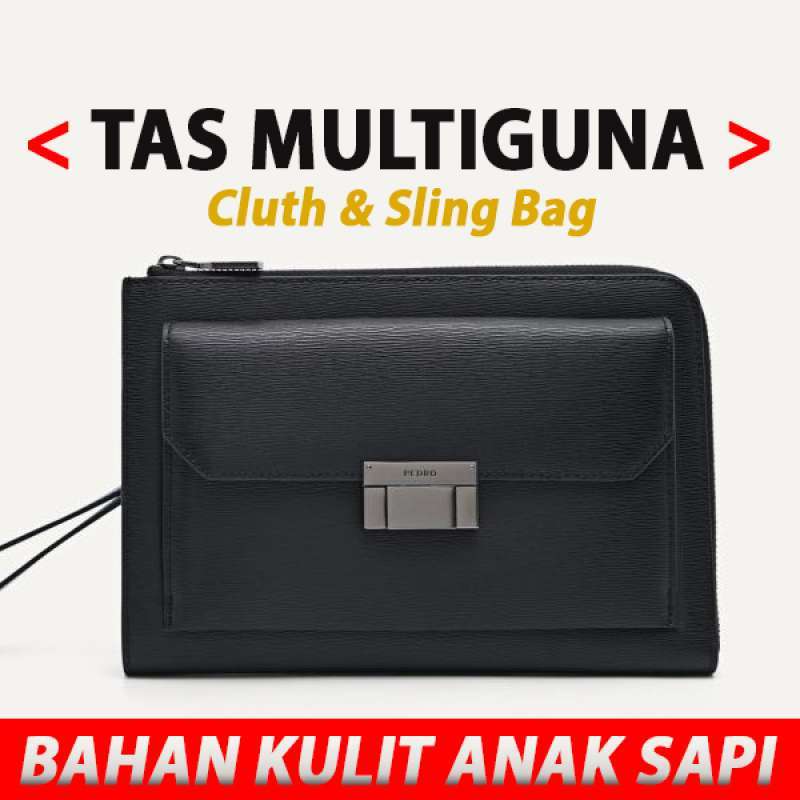 PM014 TAS KECIL PRIA PEDRO CLUTCH SLING BAG ORIGINAL SELEMPANG KULIT ASLI ORI HITAM BLACK