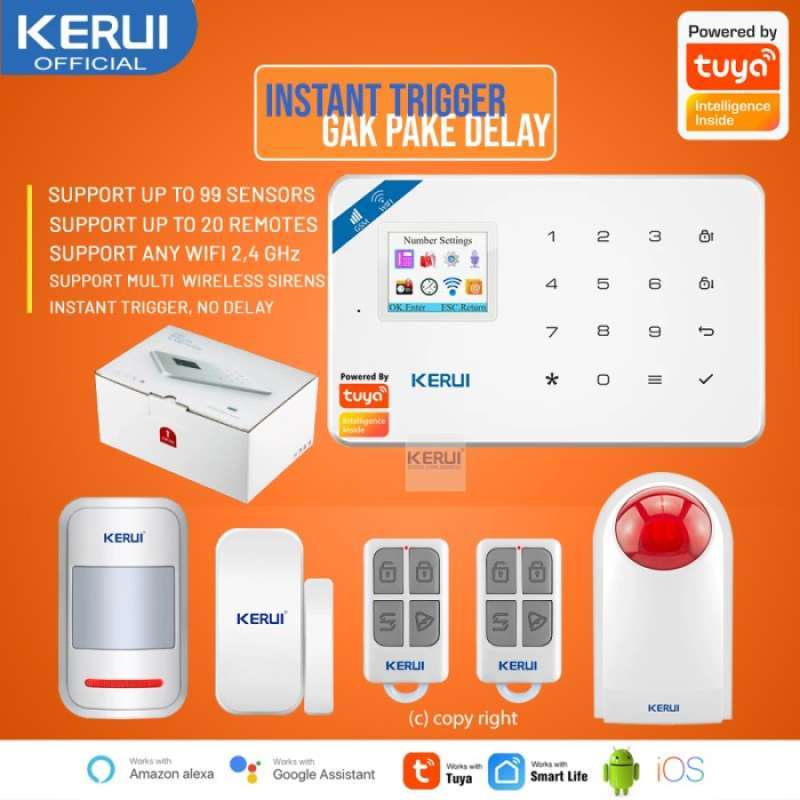 Promo KERUI W181 TUYA WIRELESS GSM WIFI ALARM RUMAH KANTOR SIREN J009 ...
