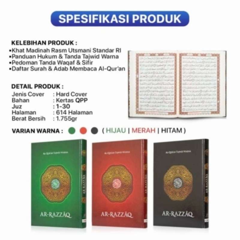Jual Alquran Ar Razzaq Uk A3, Tajwid Warna Ar Razaq, Alquran Arrazaq ...