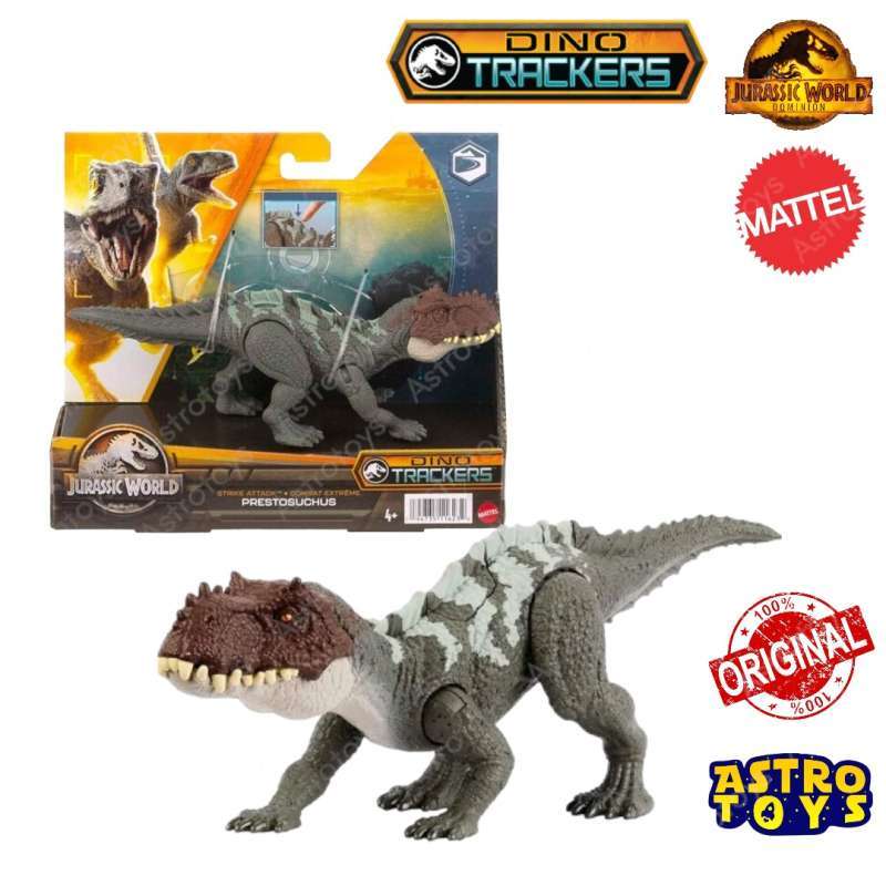 Dinosaurus Jurassic World Strike Attack Genyodectes figuur met beweegbare gewrichten en unieke slagfunctie, speelgoedcadeau met fysiek en digitaal spel