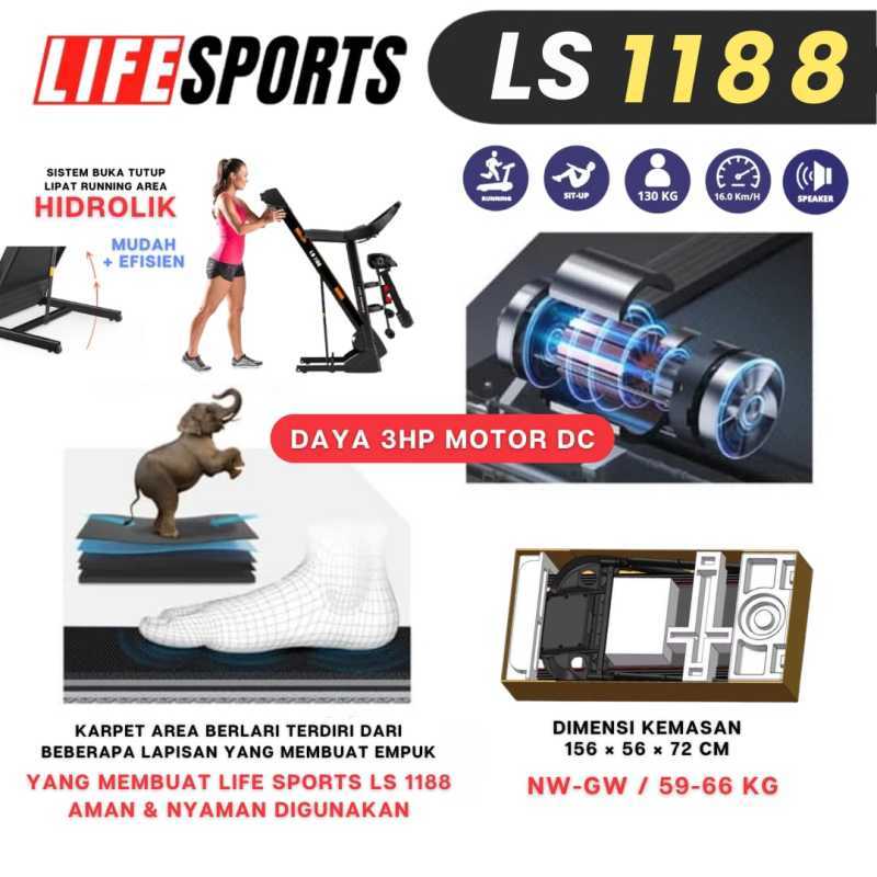 Ls 1188 Treadmill Hp Motor TREADMILL ELEKTRIK FUNGSI LIFE SPORT
