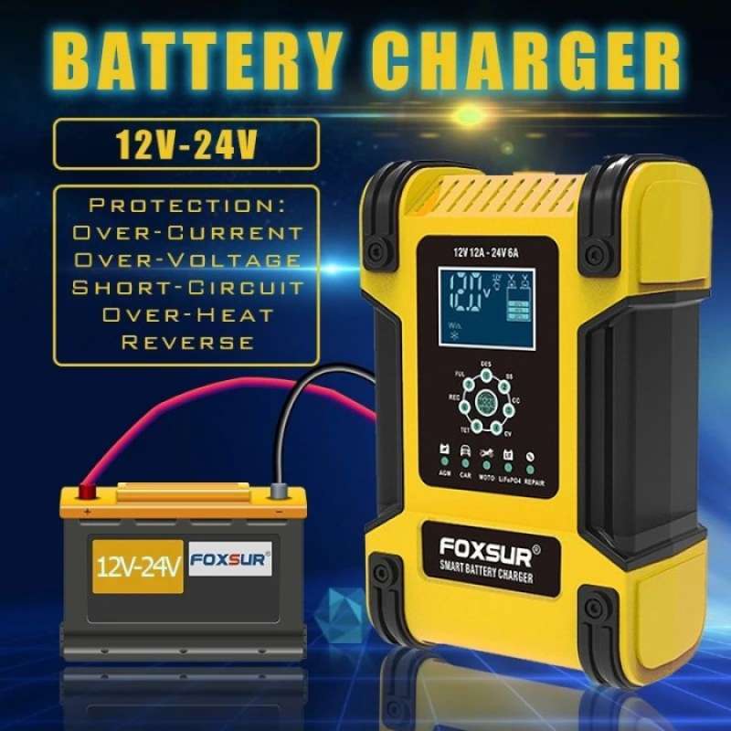 Jual Charger Aki Cas Aki Mobil Motor 12v/24v 6-200ah Foxsur Smart