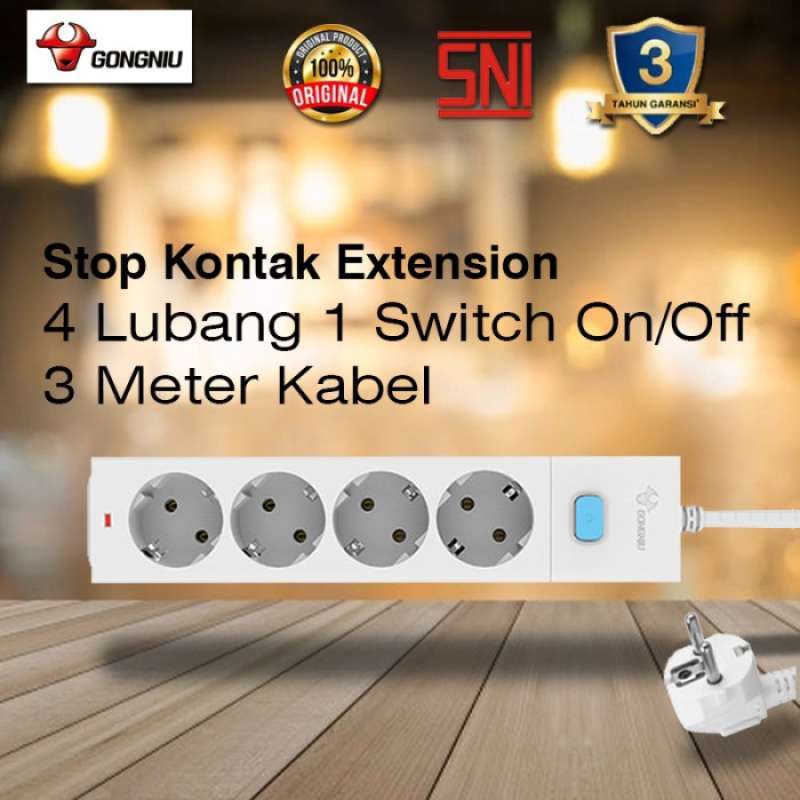 Promo Gongniu Stop Kontak One Switch On Off Kabel Extension Diskon 50% ...