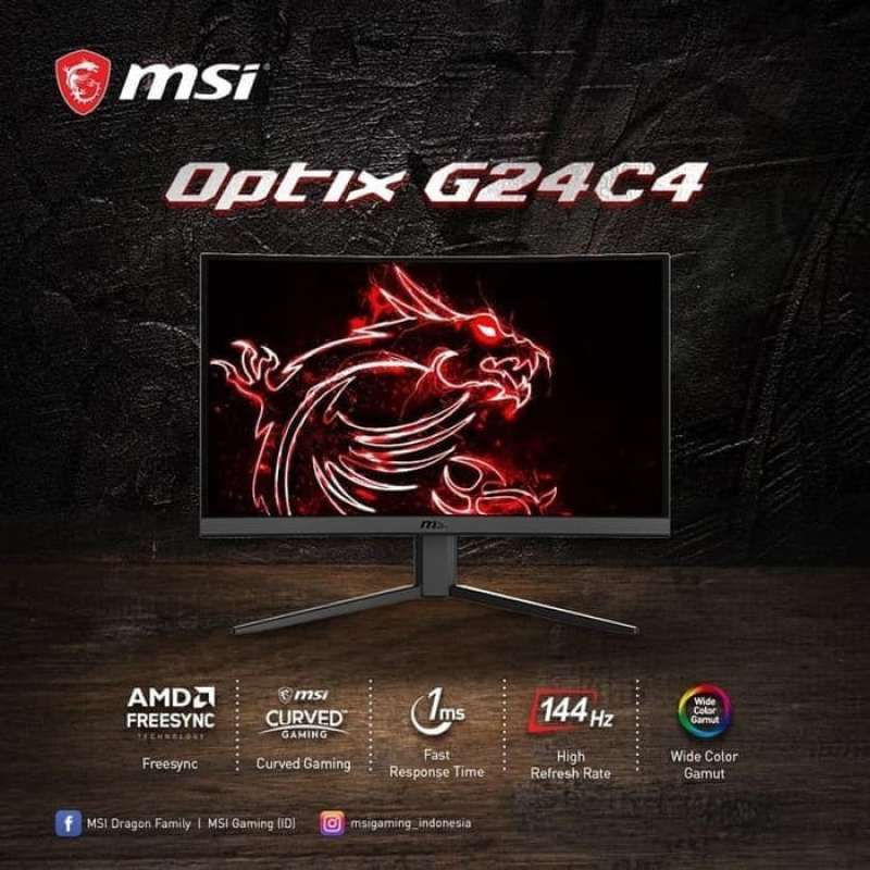 Promo Monitor Msi G24c4 Curved Gaming Monitor - 24 Inch Fhd 144hz 1ms ...