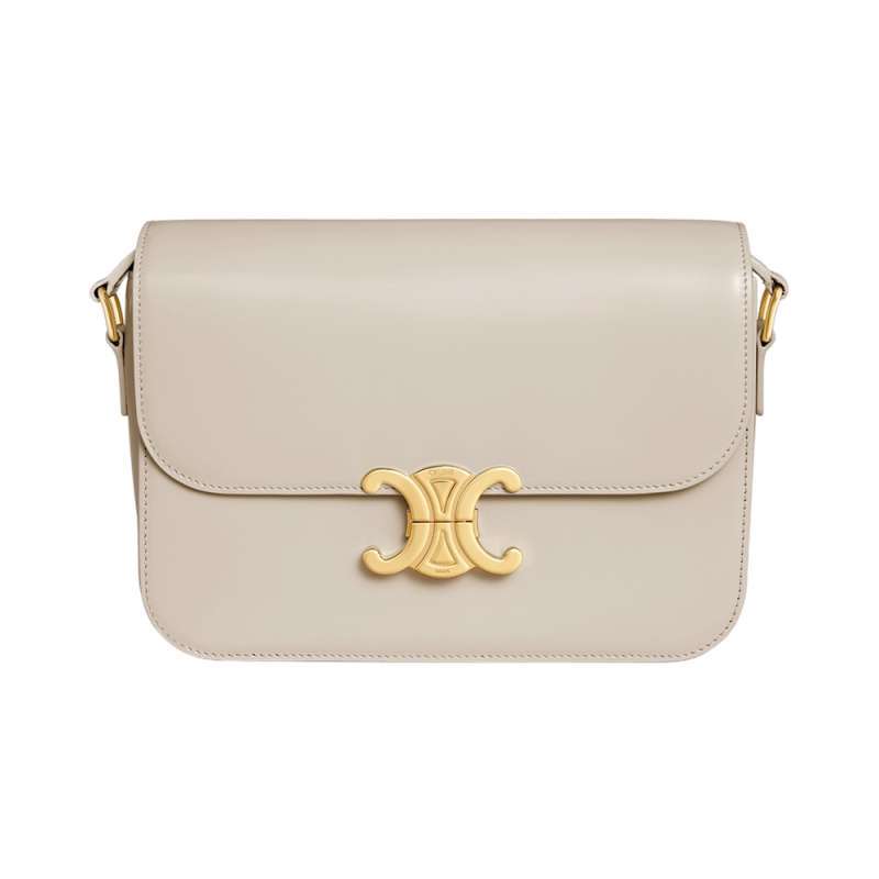Celine Medium Triomphe Bag In Shiny Calfskin Light Stone