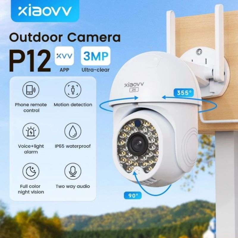 XIAOVV P12 OUTDOOR CAMERA CCTV WIFI 3MP IP65 PTZ SOUND LIGHT ALARM