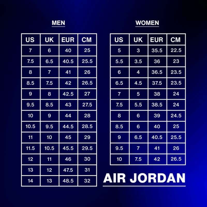 jordan chart size