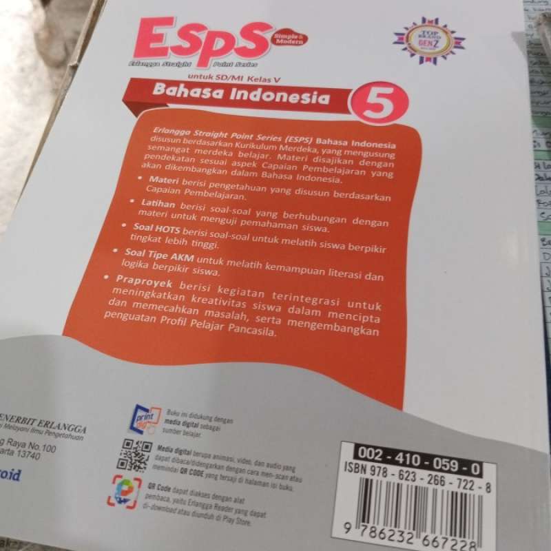 Promo Buku Esps Bahasa Indonesia Kelas 5 Sd Kurikulum Merdeka Erlangga ...