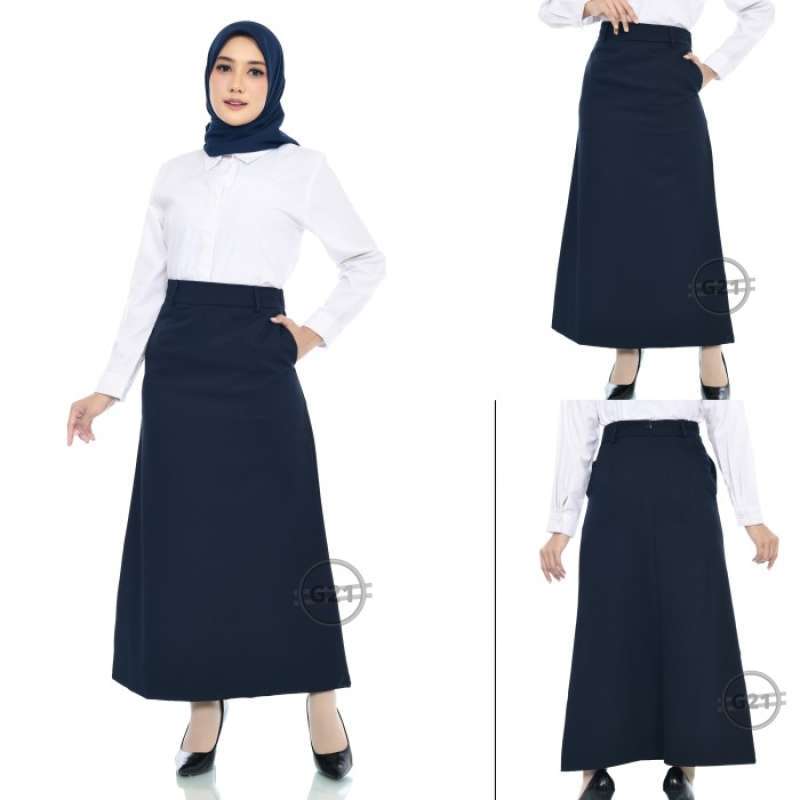 Promo Rok Panjang Kerja Hitam Polos Model Span A Line Saku Pinggang ...