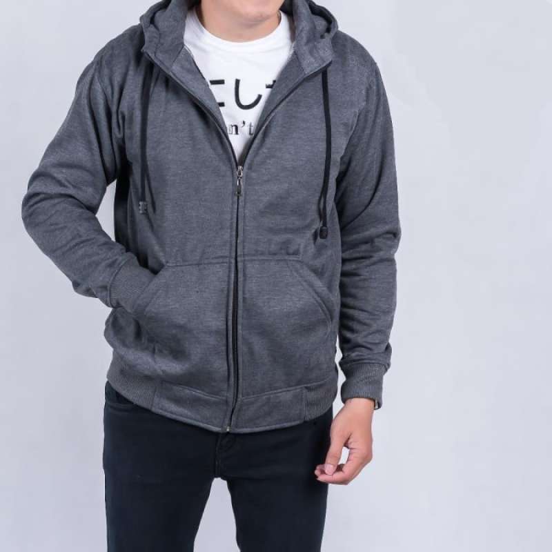 Jaket hoodie abu abu polos hot sale