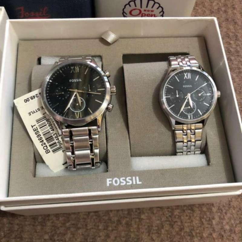 BQ2469SET Jam Tangan FOSSIL Couple set Black Stainless silver