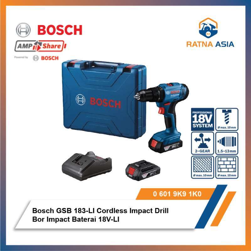Bosch Cordless Impact Drill Bor Impact Baterai 18Volt GSB 183-LI