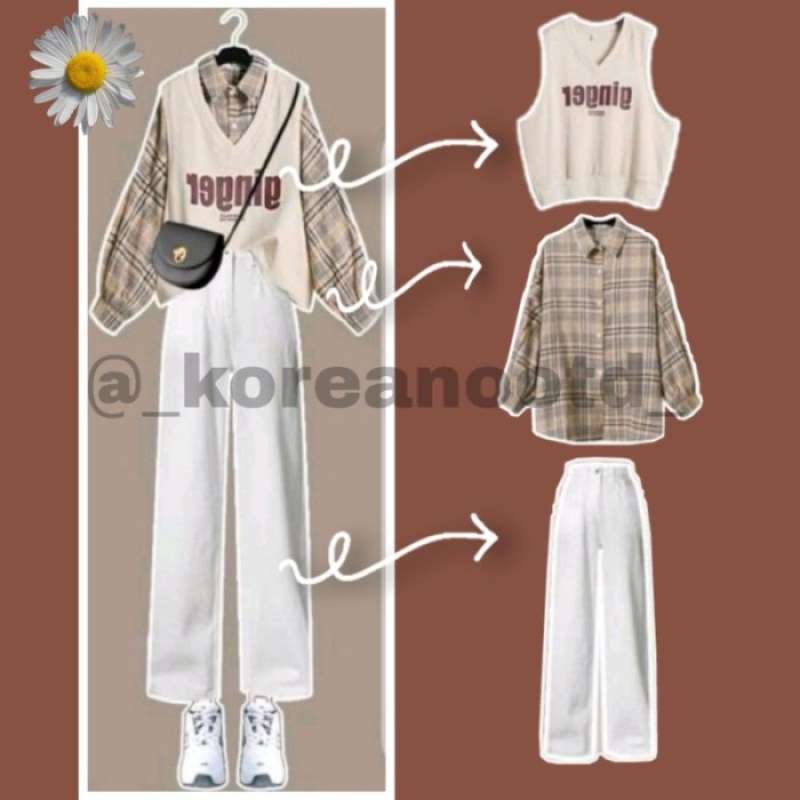 Jual Set Outfit Korea Wanita, Outfit Ulzzang, Ootd Korea Wanita, Korean