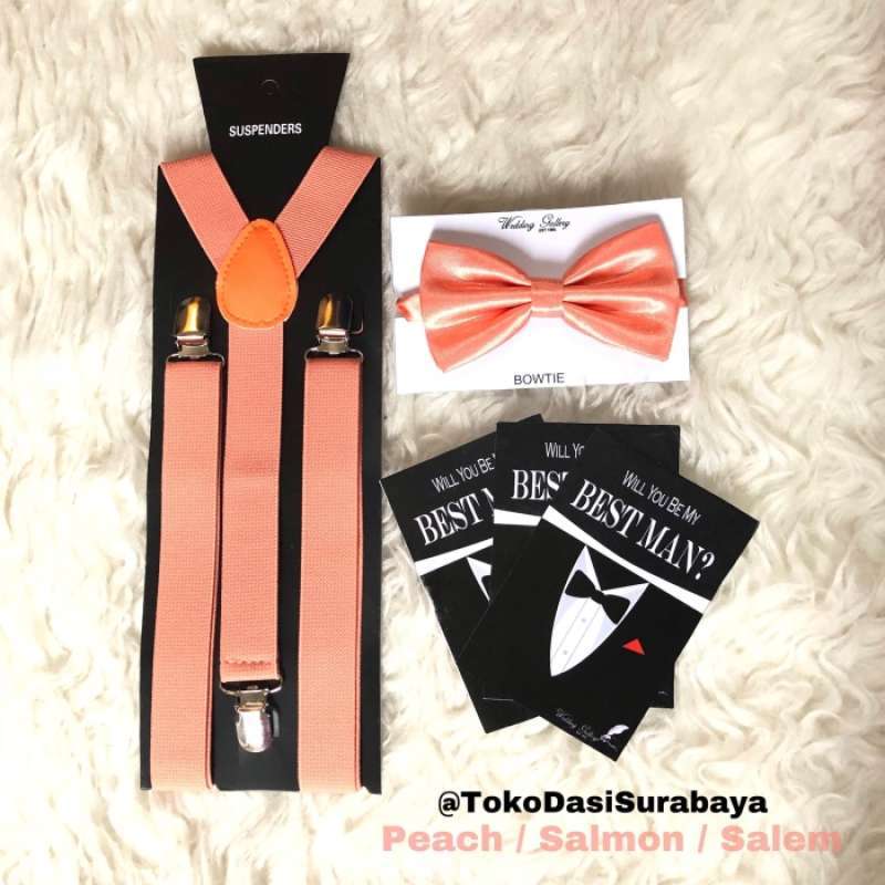 Jual Suspender Bretel Dan Bowtie Dasi Kupu Peach Salem Salmon Ready Di