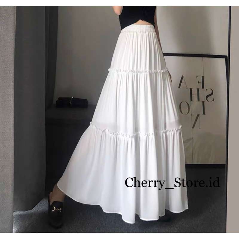 Pola Rok Rample Promo Cherry_ Ruffle Skirt 3 Susun / Rok Panjang Wanita / Skirt Korean ...