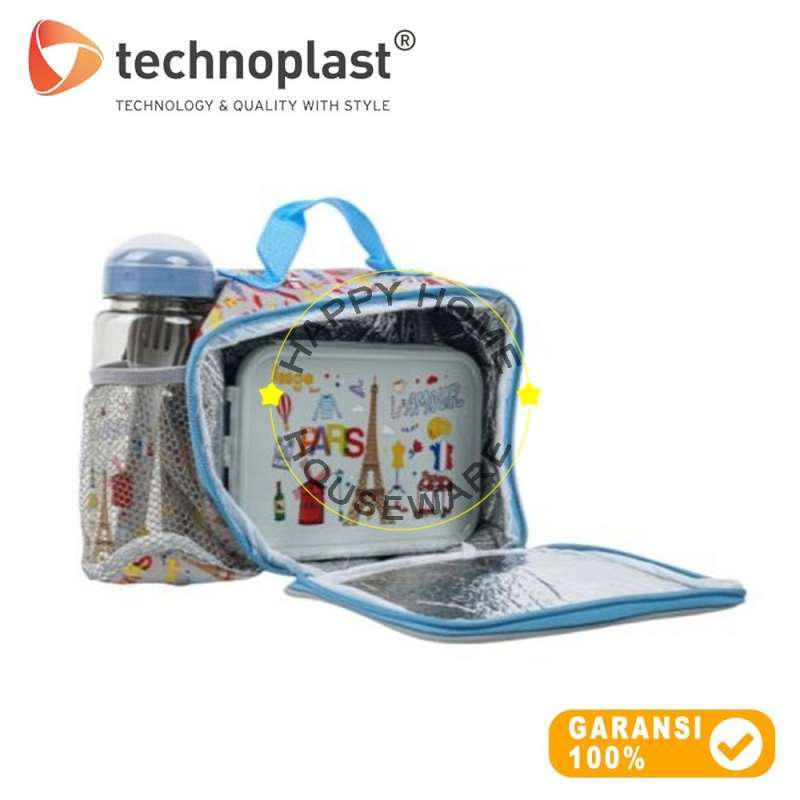 TECHNOPLAST Lungo Travel Paris Premium Soft Lunch Kit Lunch Box Free Sendok  Garpu Botol Air Set Tas Aluminium Foil