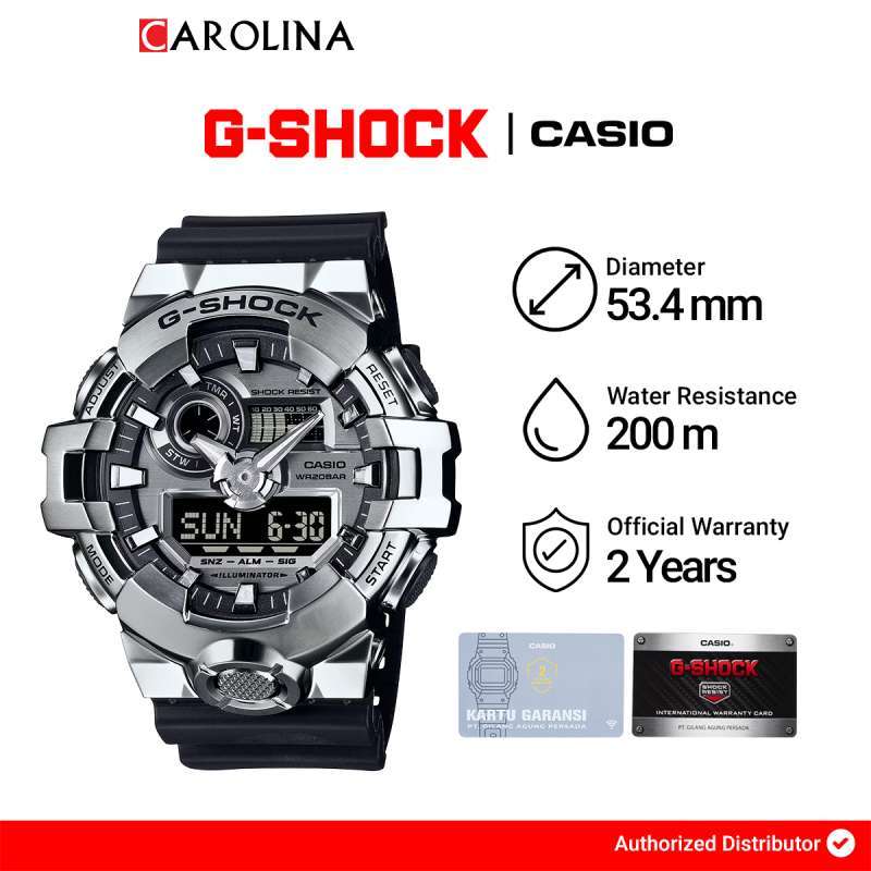 Jam Tangan Pria CASIO G-SHOCK G-Steel GM-700-1A Metal Clad Silver Digital  Analog Dial Black Resin Band
