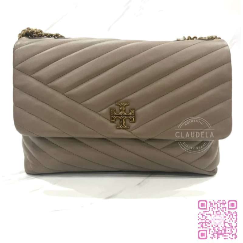 TORY BURCH Kira Chevron Medium Convertible Shoulder Bag in Classic Taupe