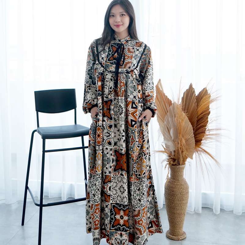 knee length dresses for ladies Sarlyn Long Sleeve Maxi Dress in Khaki