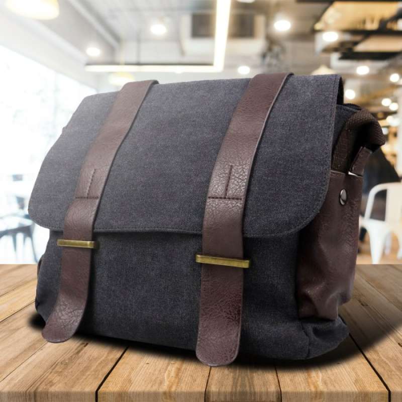 Tas Selempang Pria Korean Canvas Messenger Bag MY2642 Black/Gray