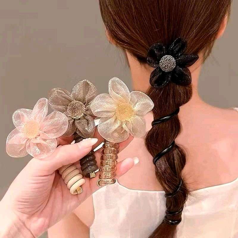 Ikat Rambut Spiral Bunga Organza Bentuk Per Tuing Flower Hairband Kunciran Kuncir Rambut Ponytail Melingkar Fashion