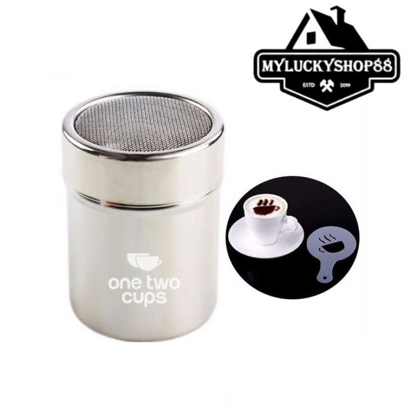 Alat Kopi Penabur Bubuk Stensil Barista Coffee Coklat Gula One Two Cups  Stencil Cacao Mesh Shaker Powder HY1801504