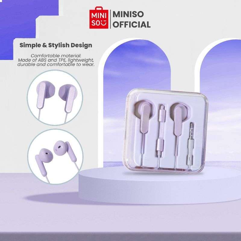 Promo Miniso Half In-ear Headphones Earphone Merah Muda